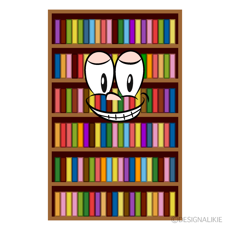 Grinning Bookshelf Cartoon Character Image