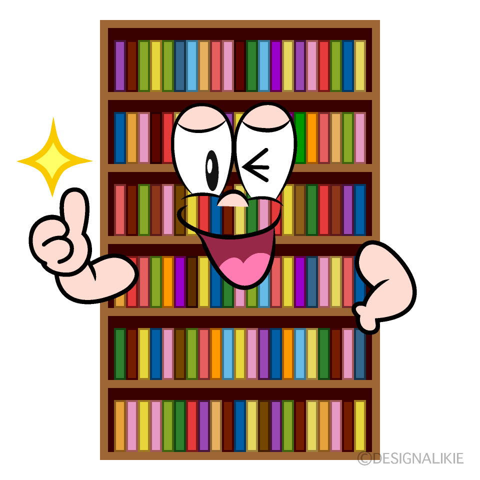 Thumbs up Bookshelf Cartoon Character Image