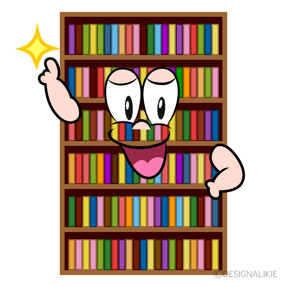 Posing Bookshelf Cartoon Character Image