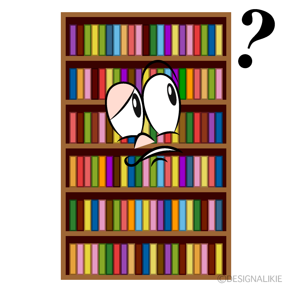 Thinking Bookshelf Cartoon Character Image