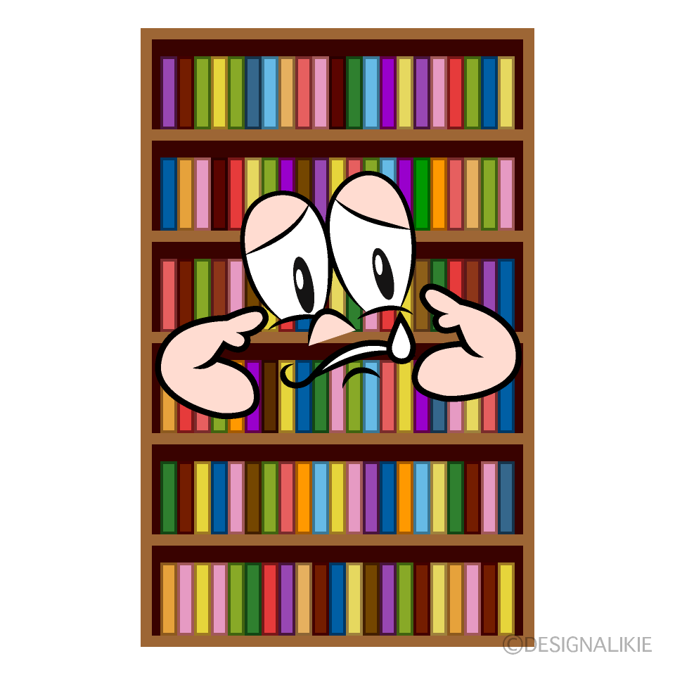 Sad Bookshelf Cartoon Character Image