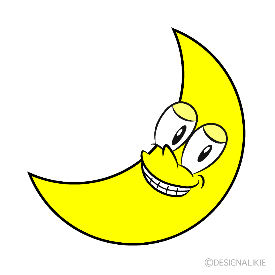 Grinning Crescent Moon Cartoon Character Image