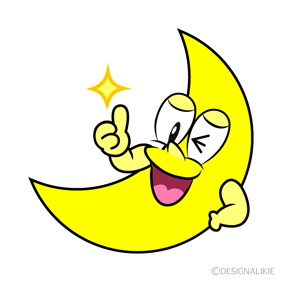 Thumbs up Crescent Moon Cartoon Character Image