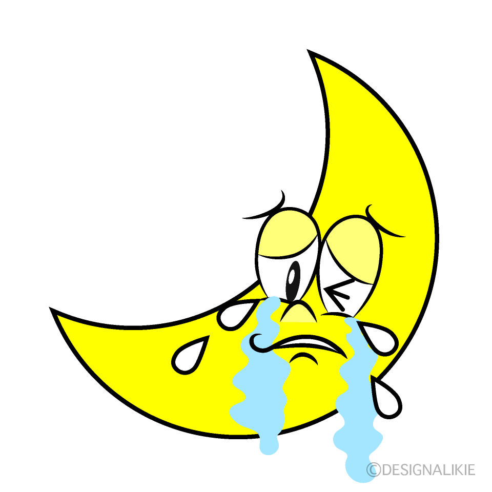 Crying Crescent Moon Cartoon Character Image