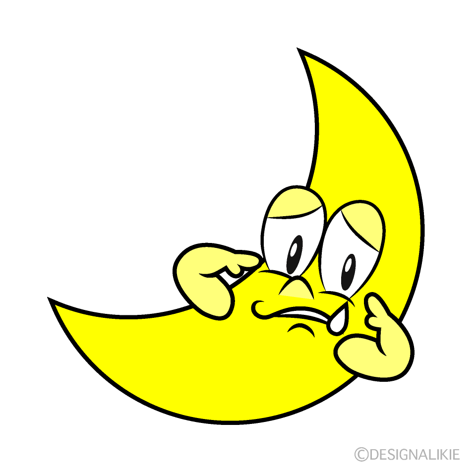 Sad Crescent Moon Cartoon Character Image