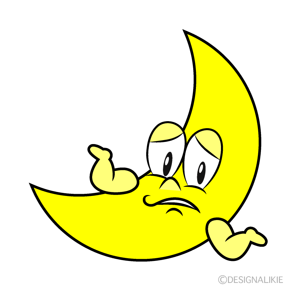 Troubled Crescent Moon Cartoon Character Image