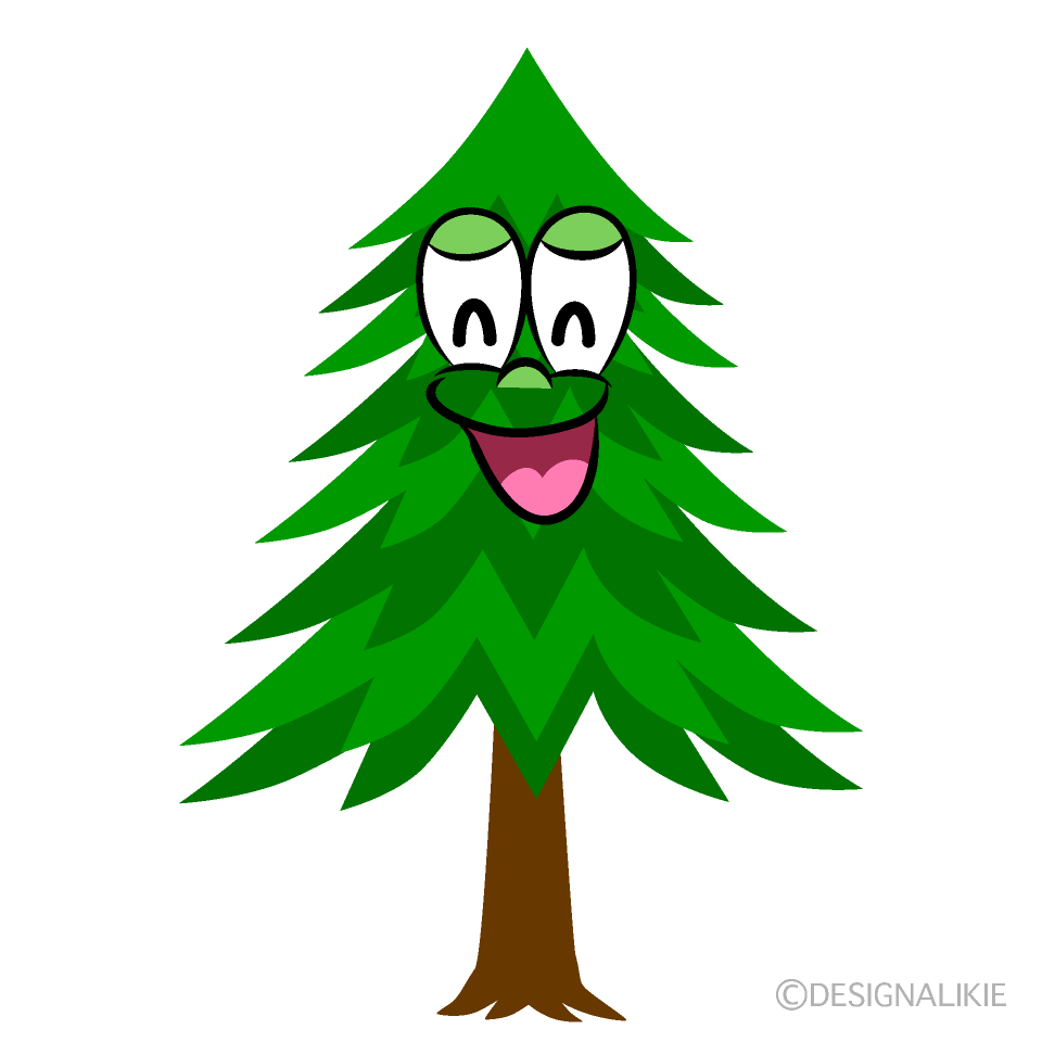 Smiling Pine Tree Cartoon Character Image