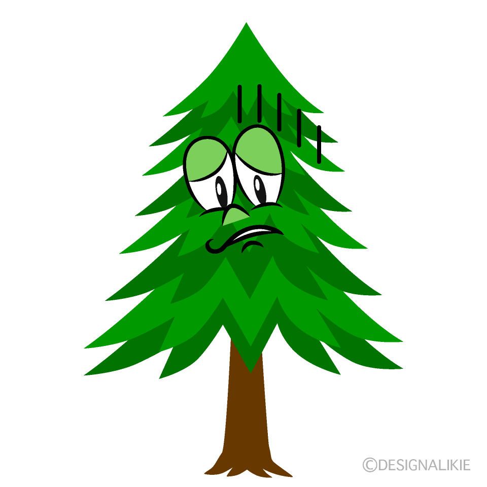 Depressed Pine Tree Cartoon Character Image