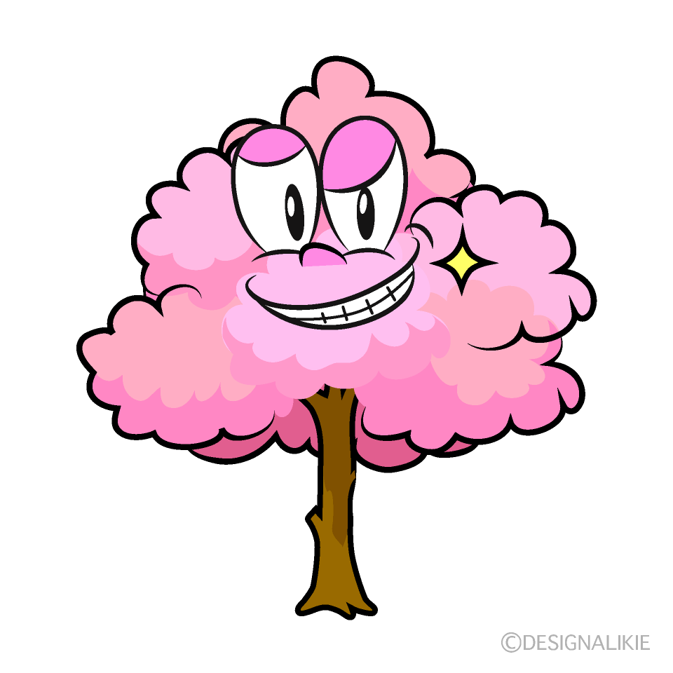 Grinning Cherry Tree Cartoon Character Image