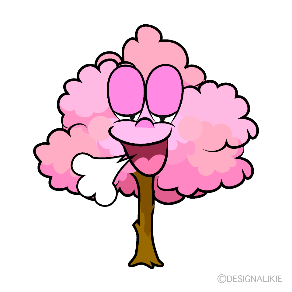 Relaxing Cherry Tree Cartoon Character Image