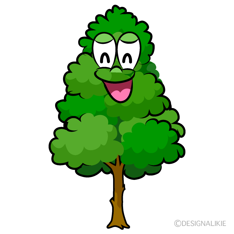 Smiling Tall Tree Cartoon Character Image