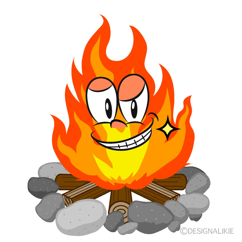 Grinning Campfire Cartoon Character Image