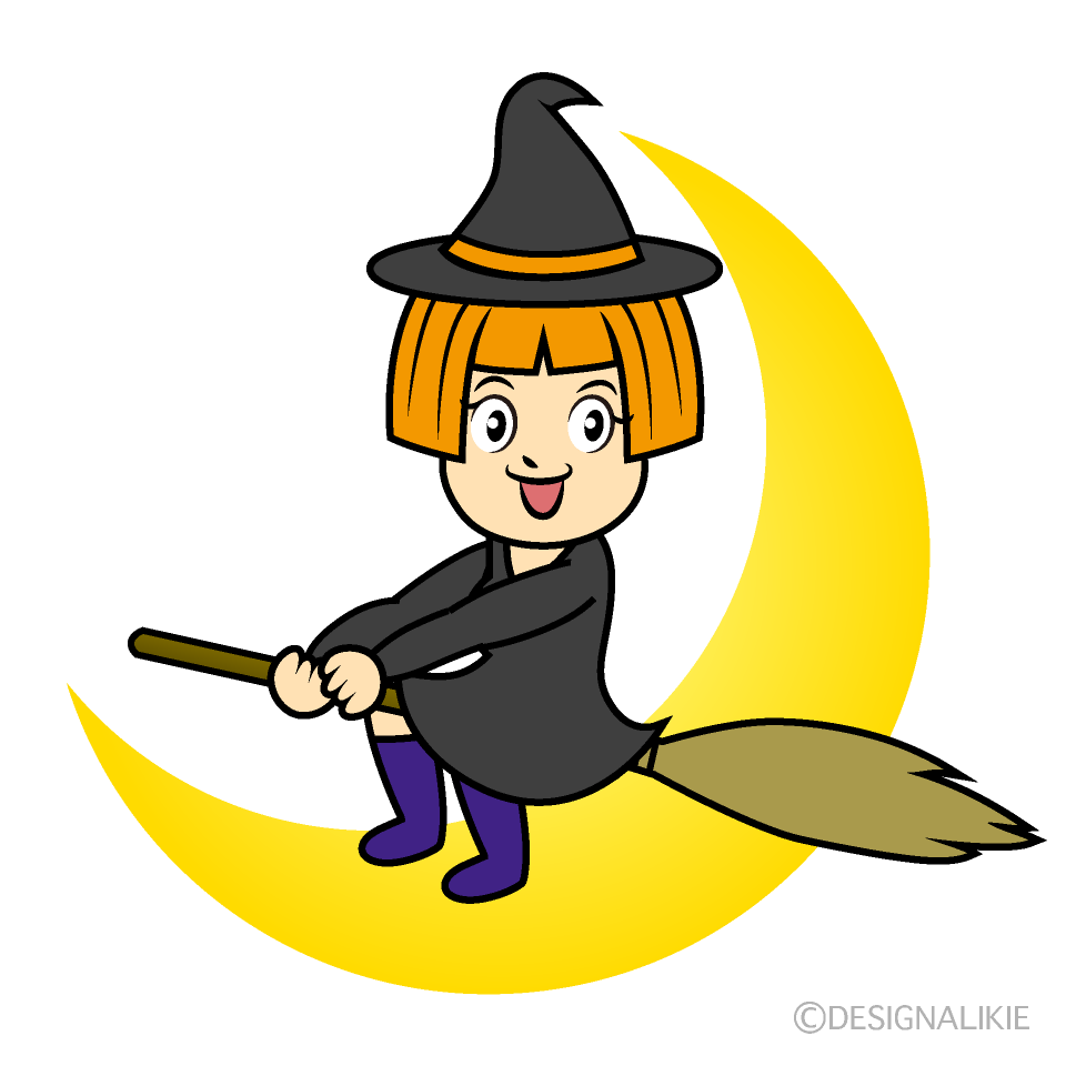 Free Witch and Crescent Moon Cartoon Image｜Charatoon