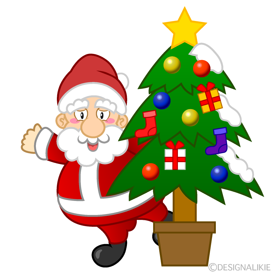 Free Santa and Christmas Tree Cartoon Image｜Charatoon