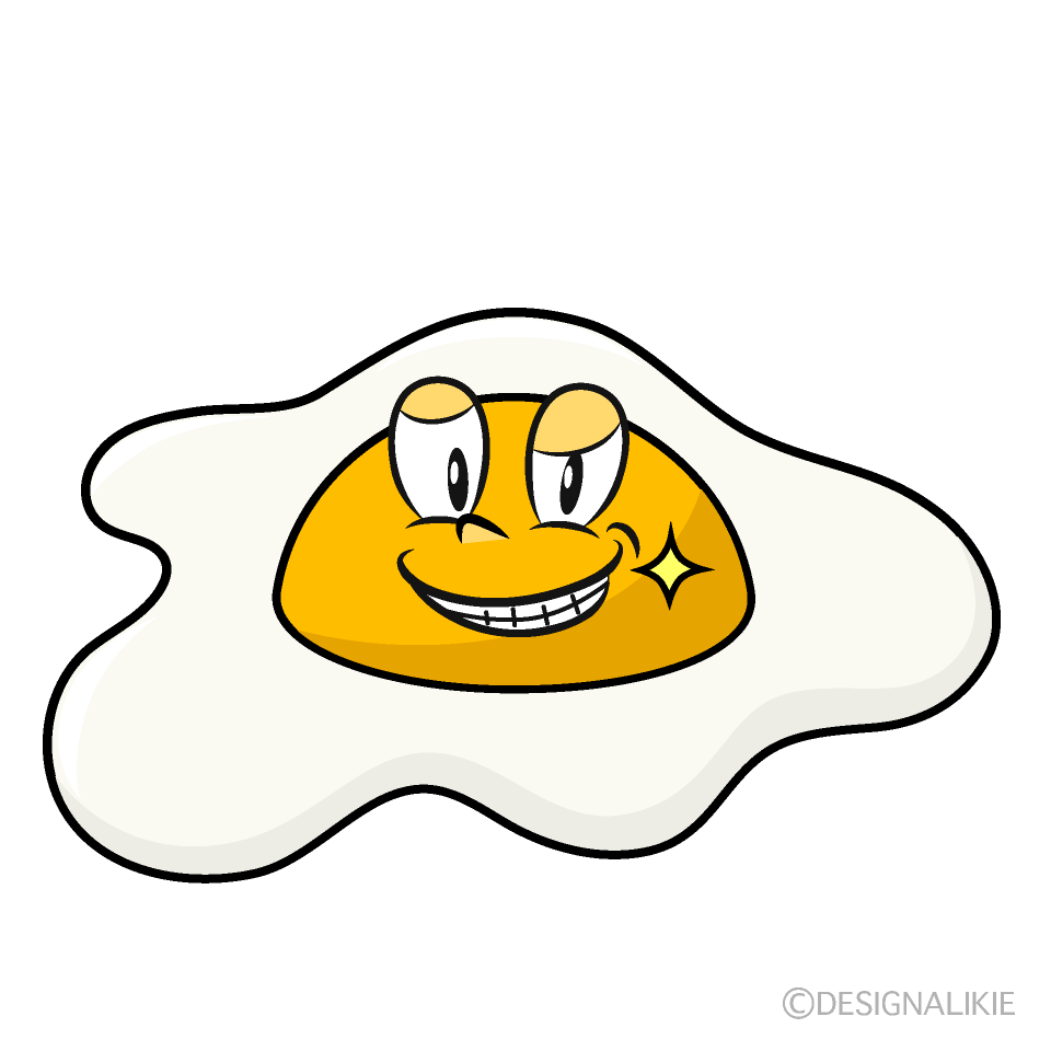 Grinning Fried Egg Cartoon Character Image