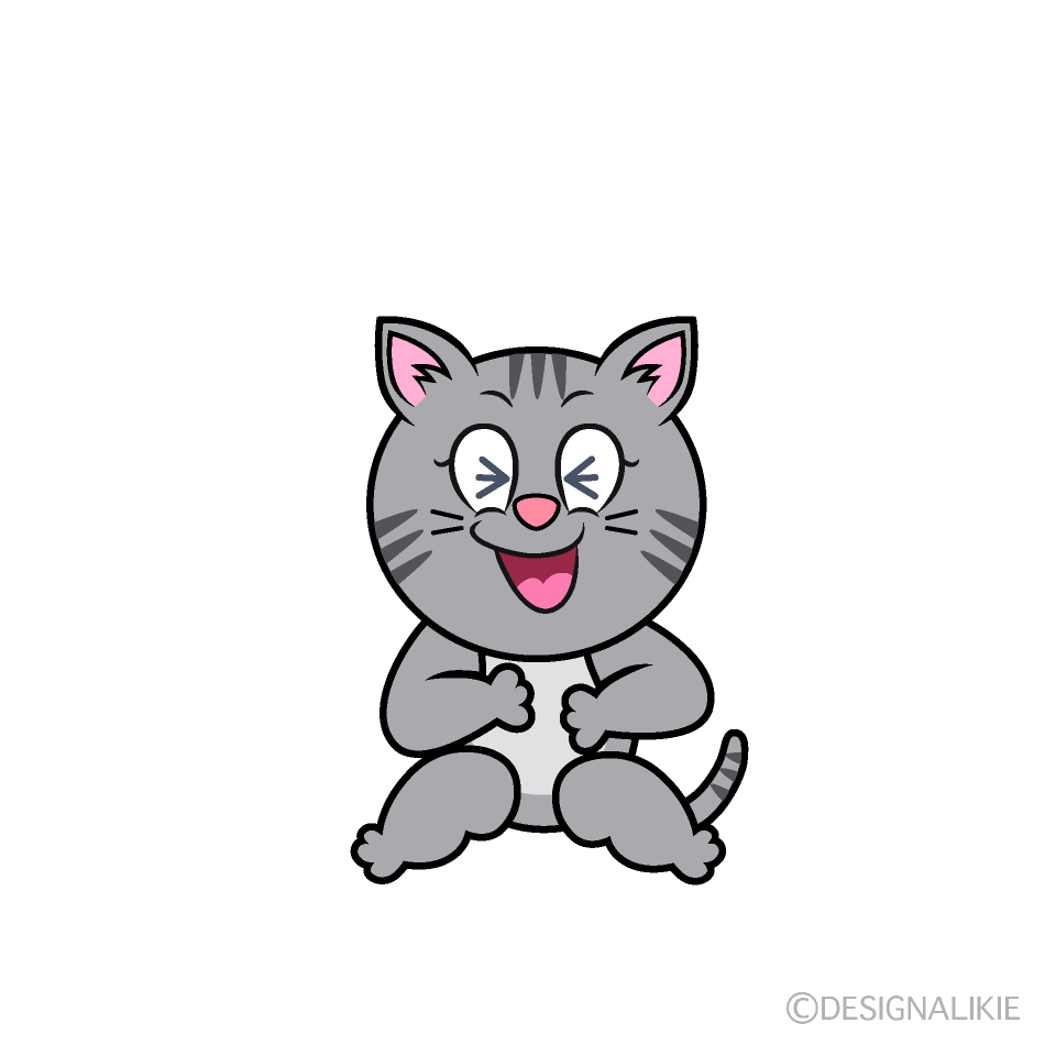 Laughing Gray Tabby Cartoon Character Image