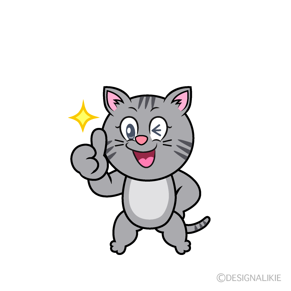 Thumbs Up Gray Tabby Cartoon Character Image