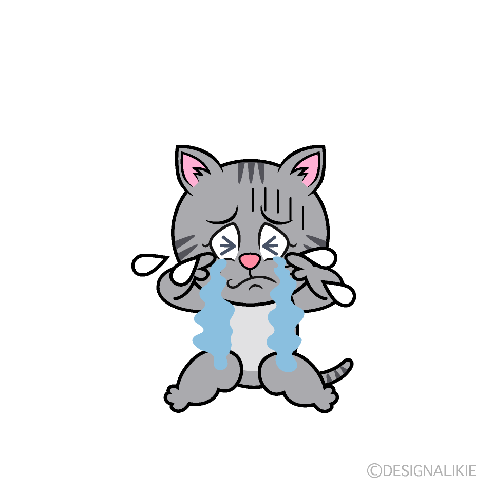 Crying Gray Tabby Cartoon Character Image