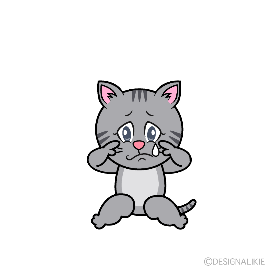 Sad Gray Tabby Cartoon Character Image