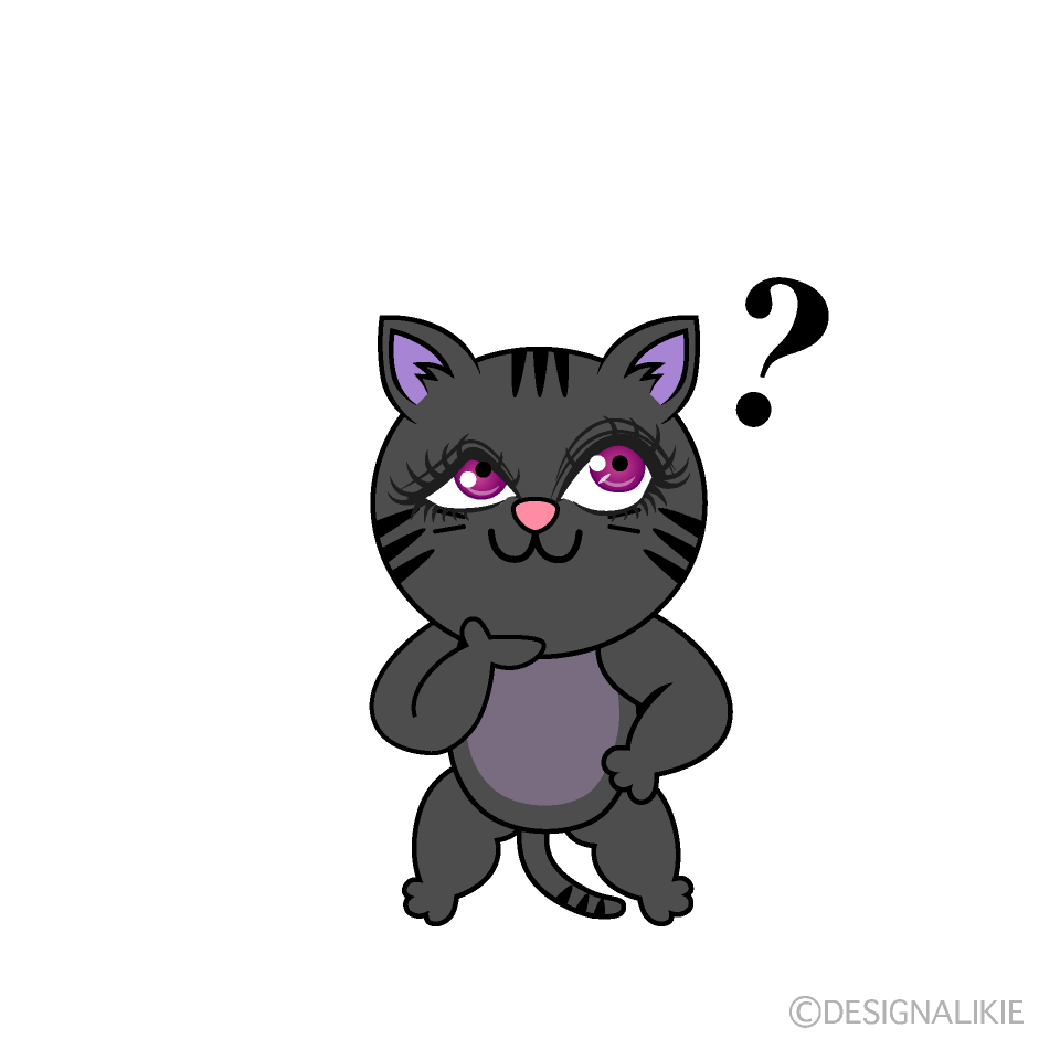 Thinking Girl Cat Cartoon Character Image