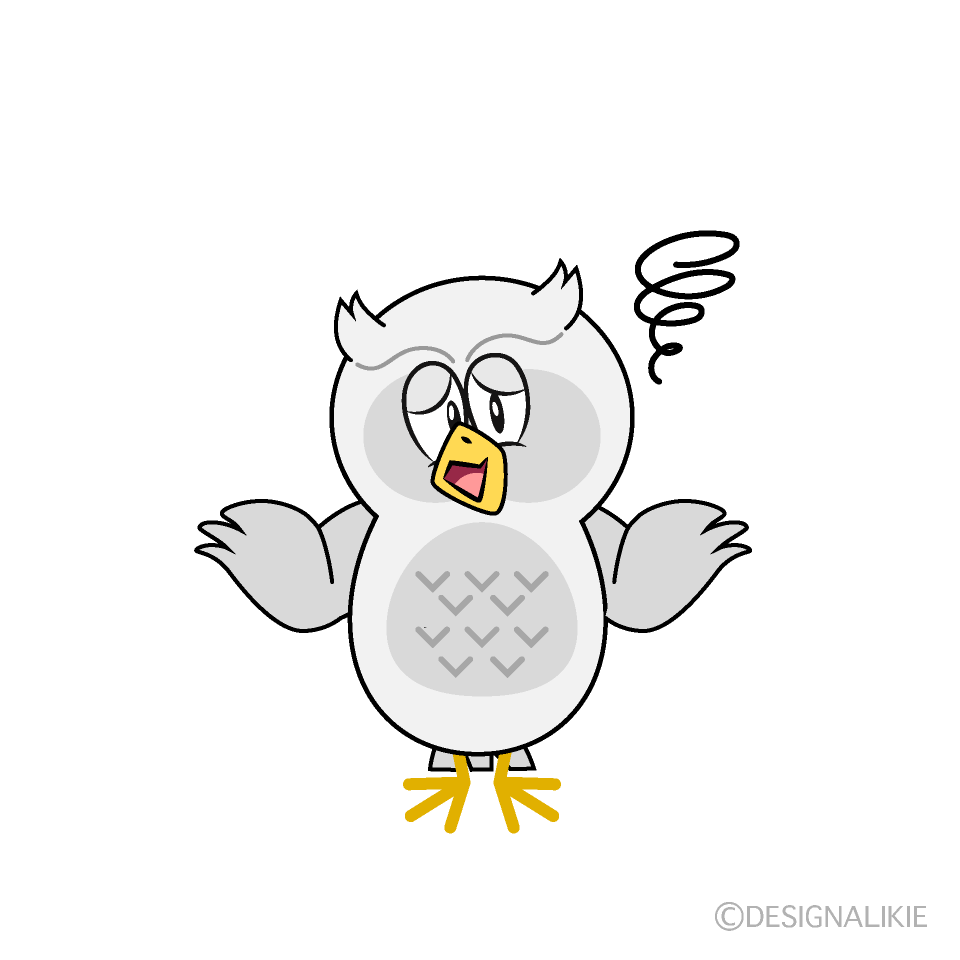 Troubled White Owl Cartoon Character Image