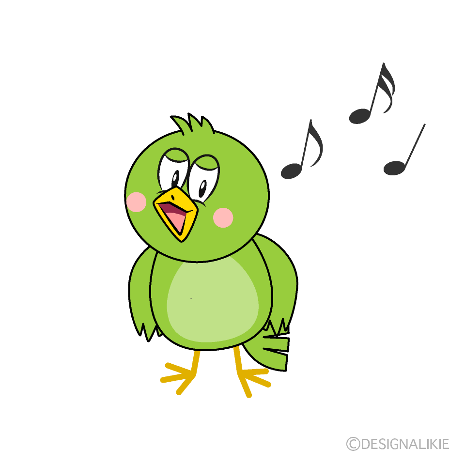 Singing Green Bird Cartoon Character Image