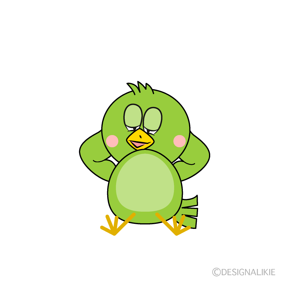 Thinking Green Bird Cartoon Character Image