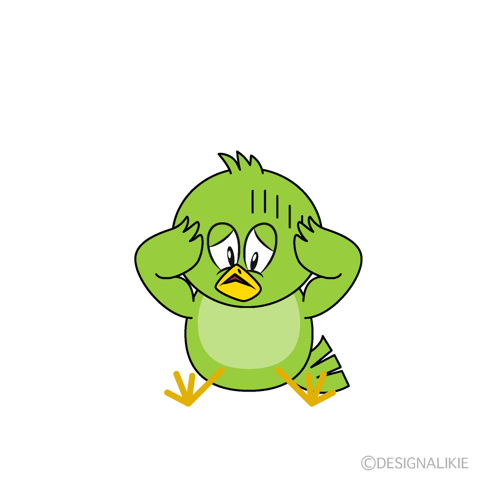 Depressed Green Bird Cartoon Character Image