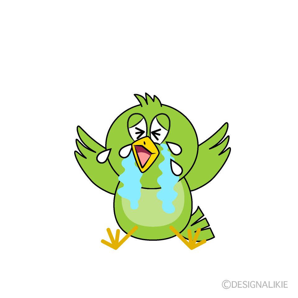 Crying Green Bird Cartoon Character Image