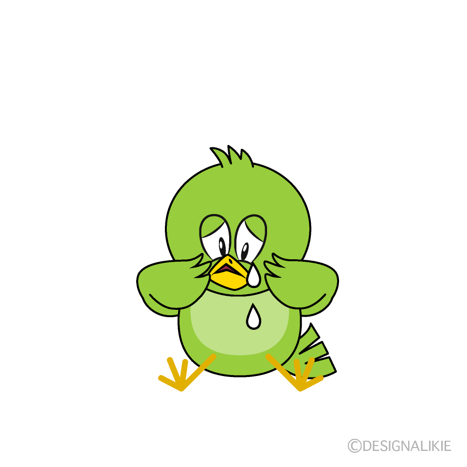 Sad Green Bird Cartoon Character Image