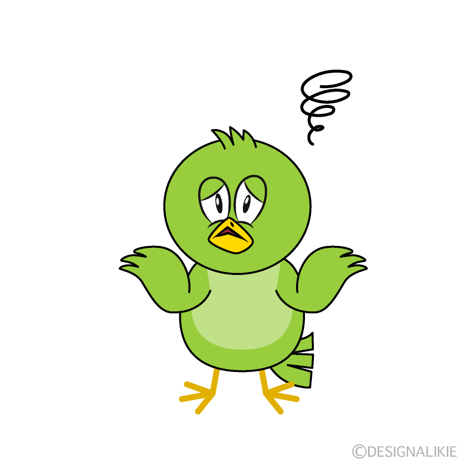 Troubled Green Bird Cartoon Character Image