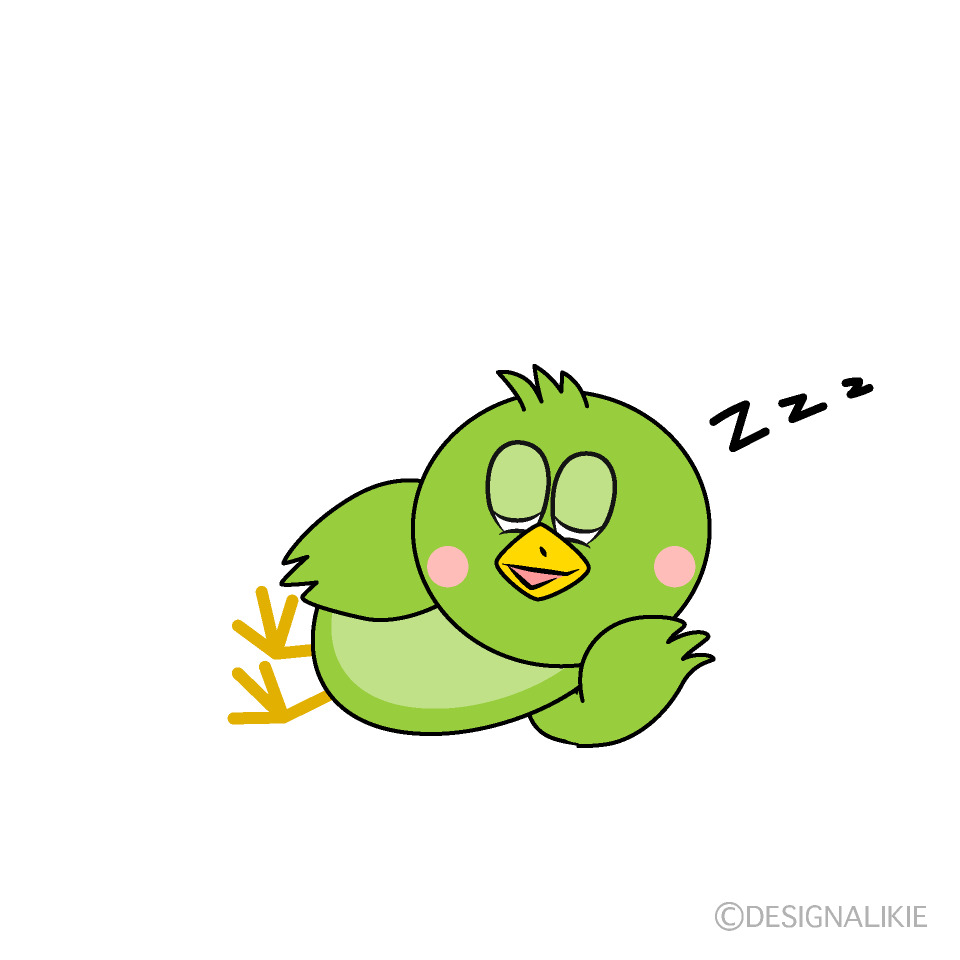 Sleeping Green Bird Cartoon Character Image