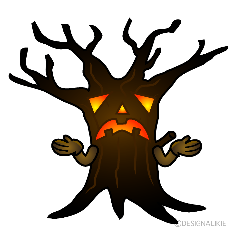 Troubled Spooky Tree Cartoon Character Image