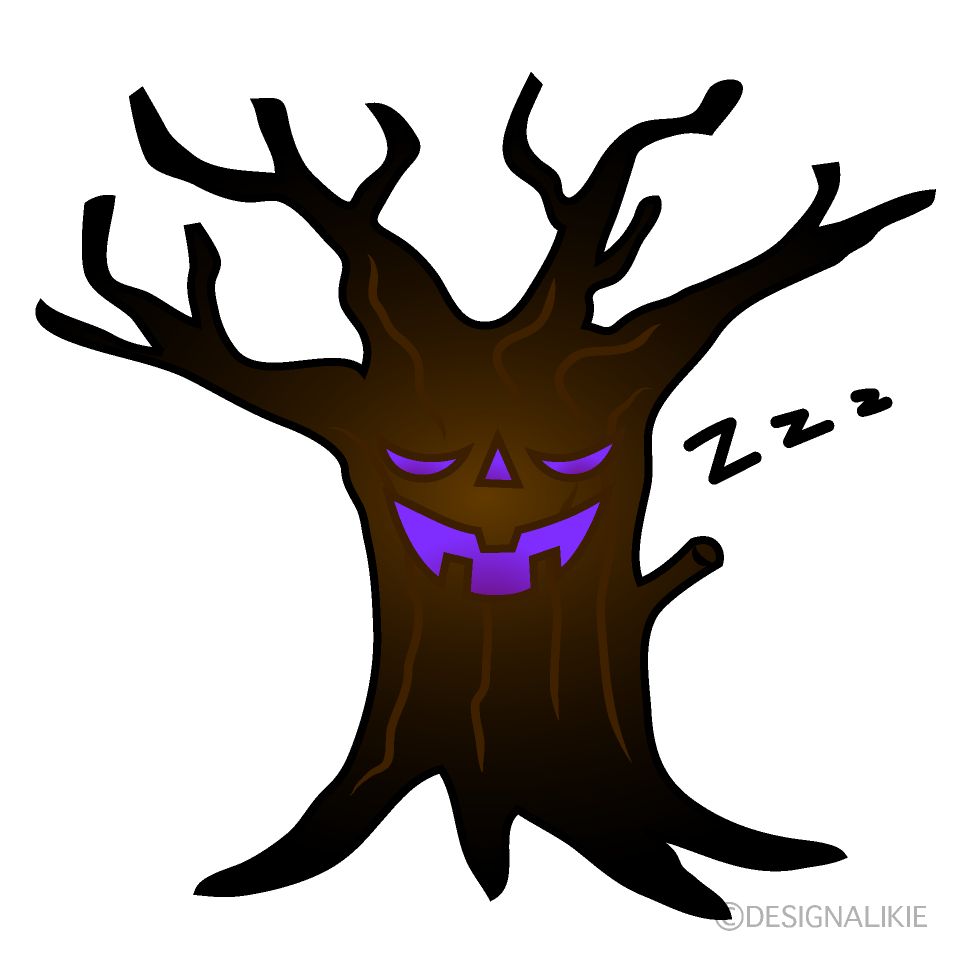 Sleeping Spooky Tree Cartoon Character Image