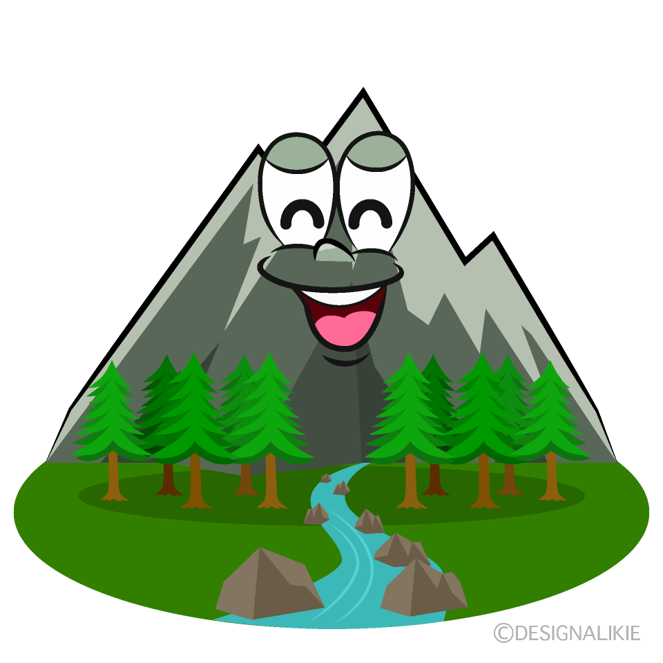 Smiling Mountain River Cartoon Character Image