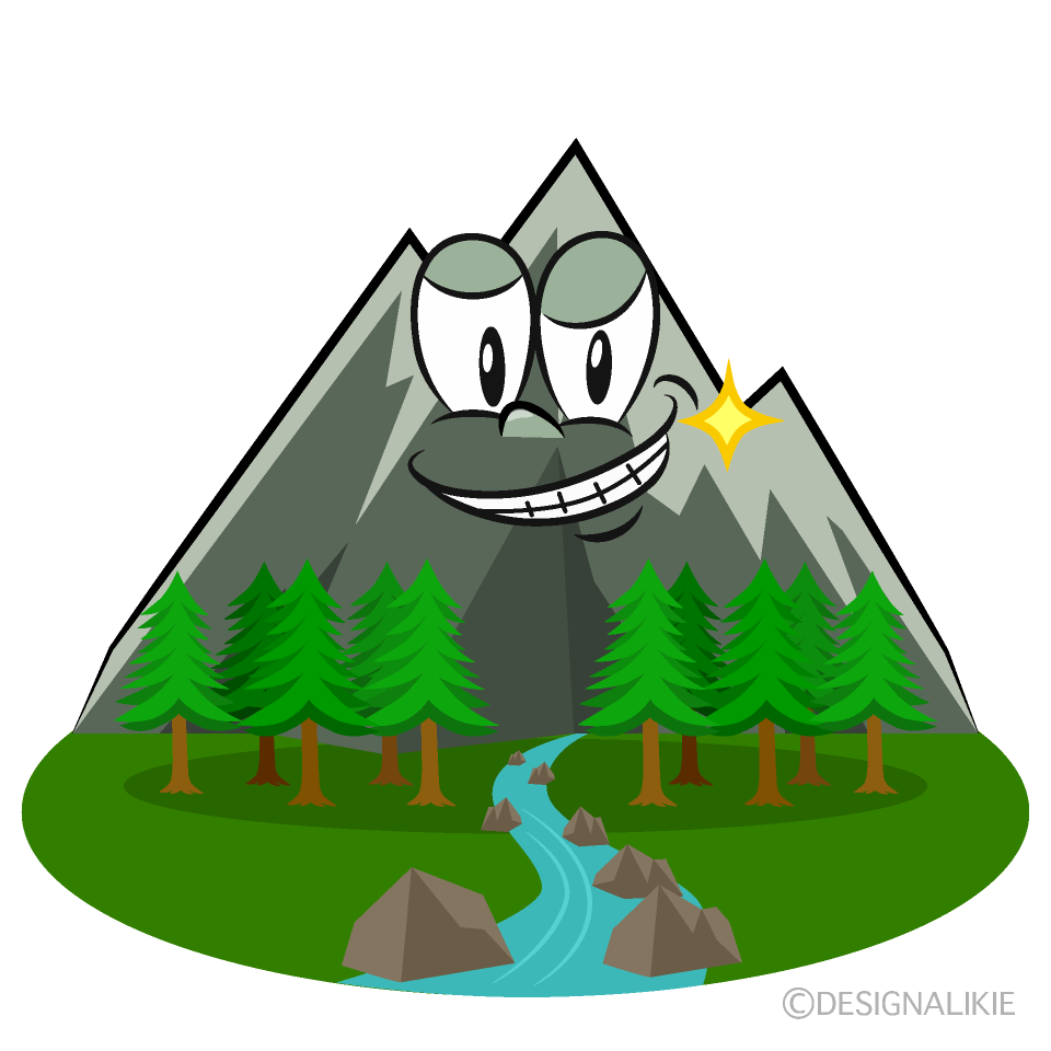 Grinning Mountain River Cartoon Character Image