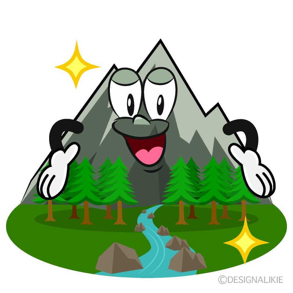 Glitter Mountain River Cartoon Character Image