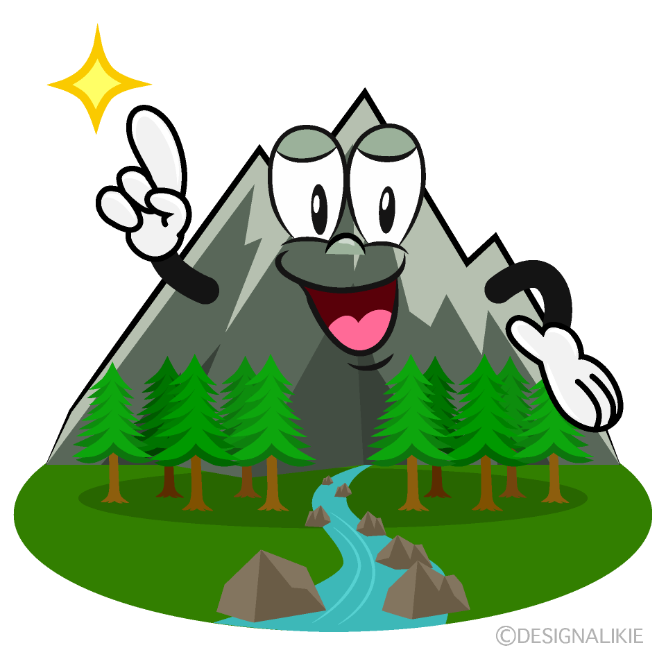 Posing Mountain River Cartoon Character Image