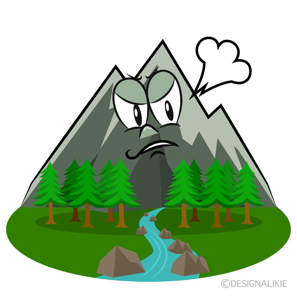 Angry Mountain River Cartoon Character Image