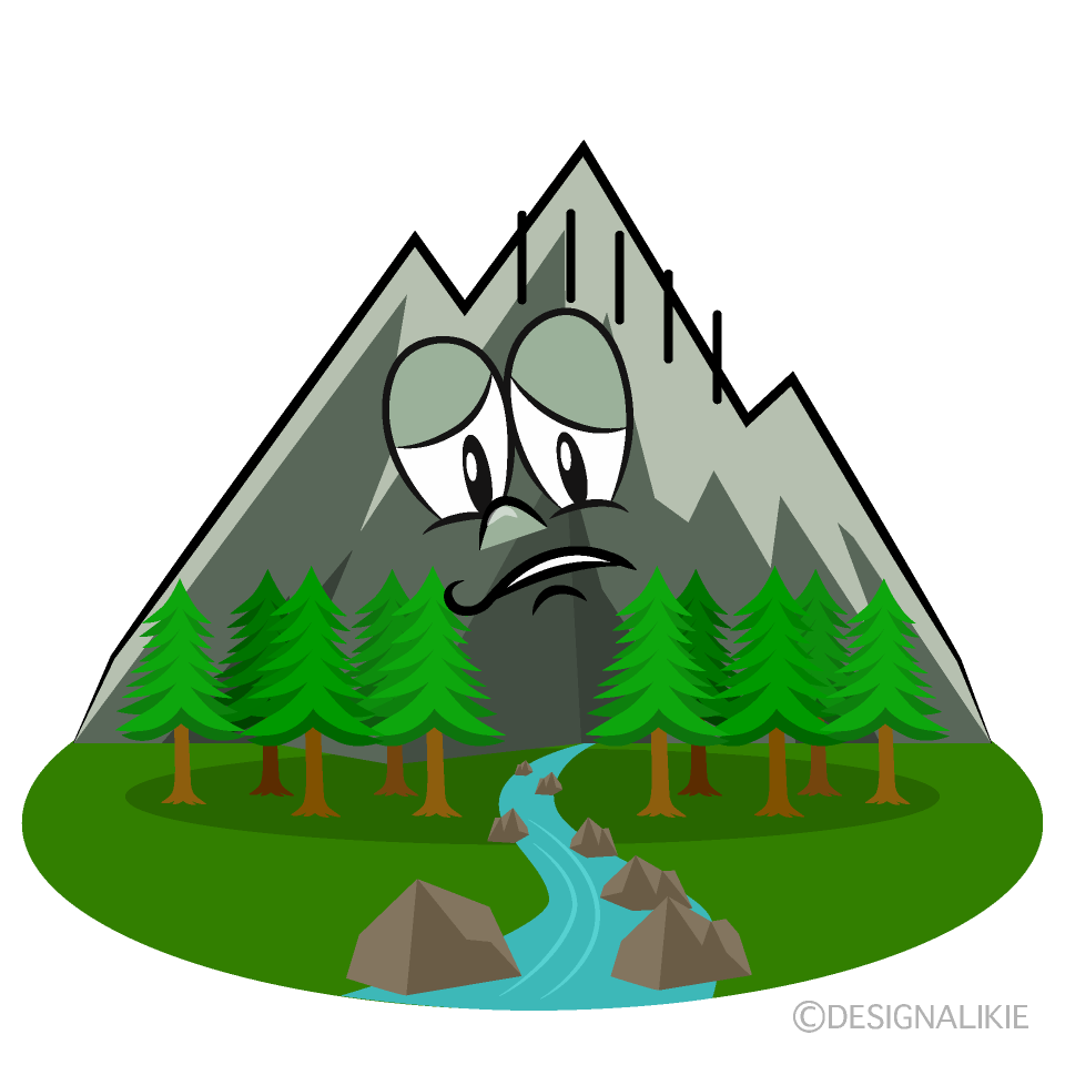 Depressed Mountain River Cartoon Character Image