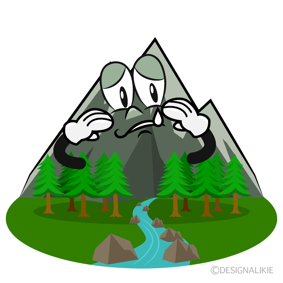 Sad Mountain River Cartoon Character Image