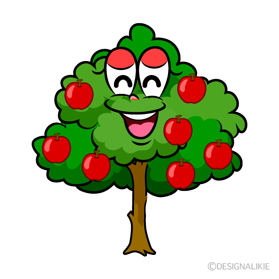 Smiling Apple Tree Cartoon Character Image