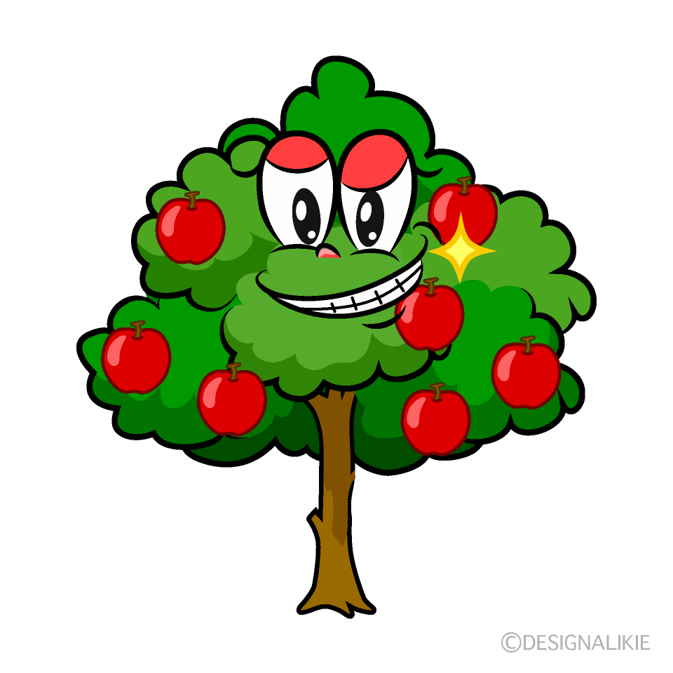 Grinning Apple Tree Cartoon Character Image