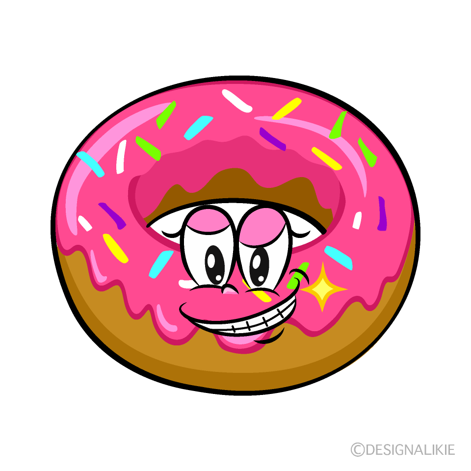 Grinning Strawberry Donut Cartoon Character Image