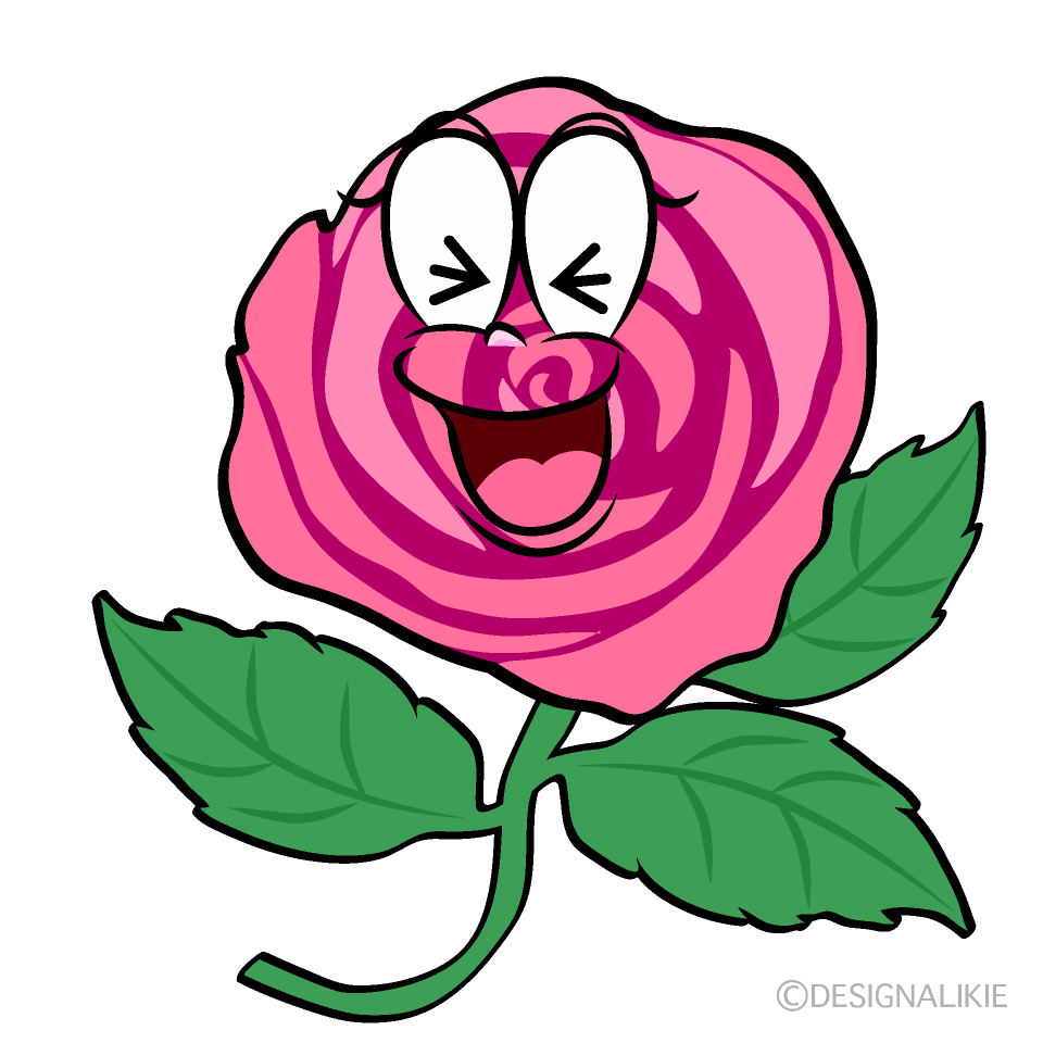 Laughing Pink Rose Cartoon Character Image