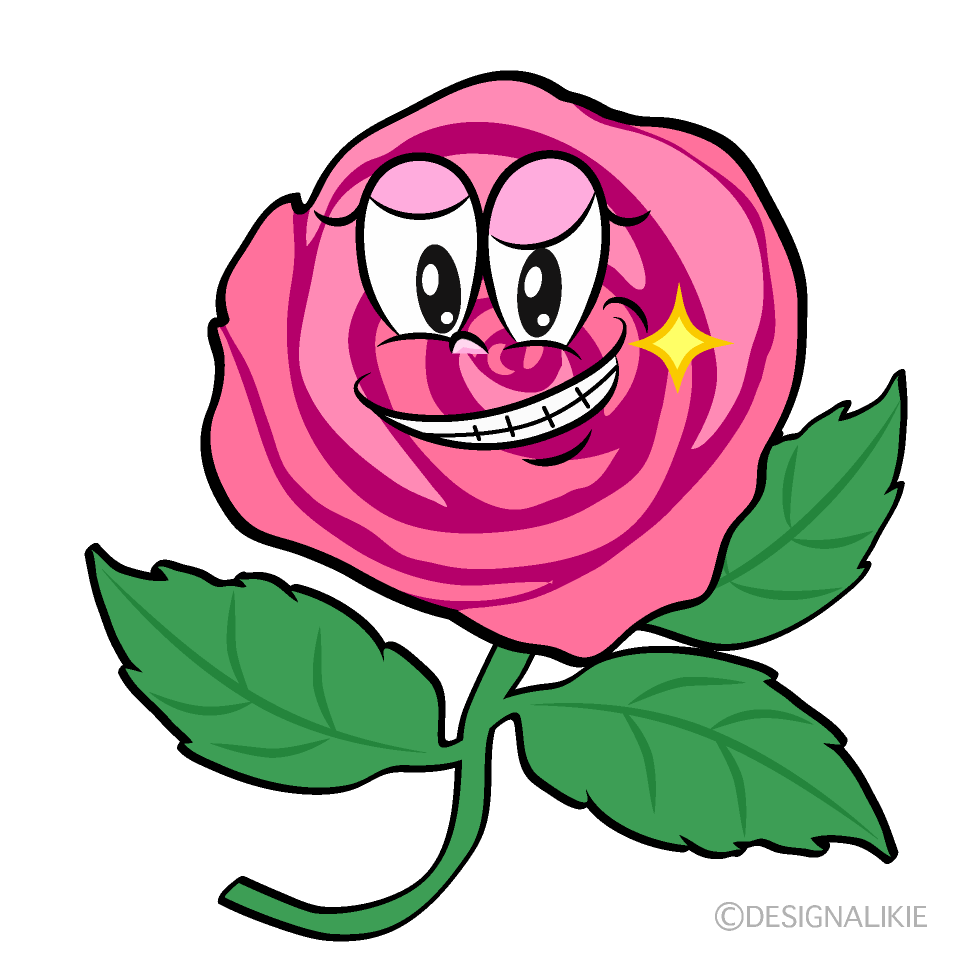 Grinning Pink Rose Cartoon Character Image