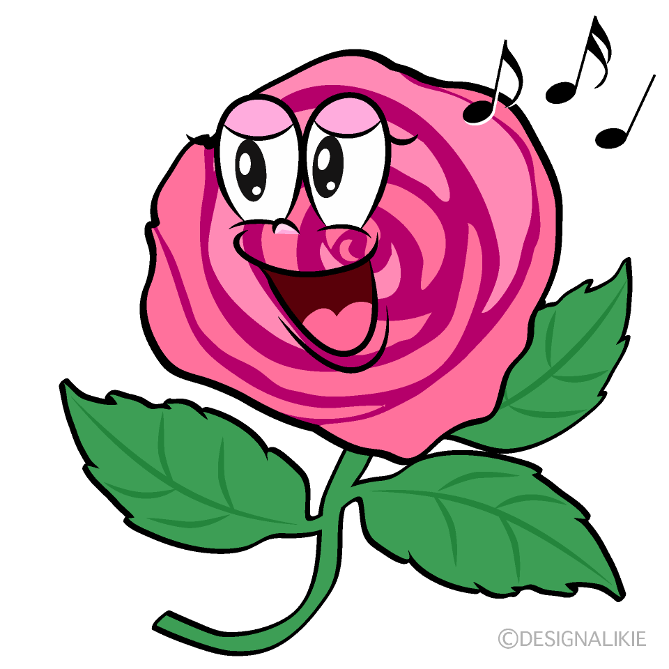 Singing Pink Rose Cartoon Character Image