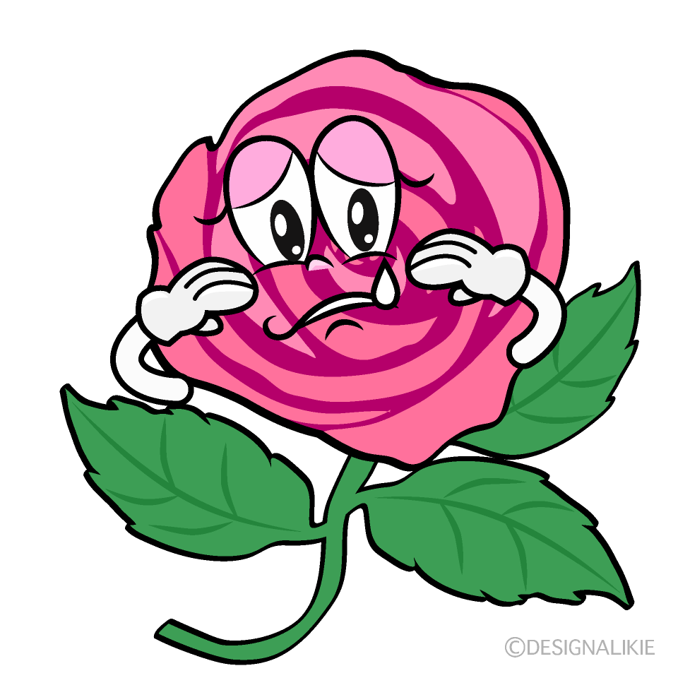 Sad Pink Rose Cartoon Character Image