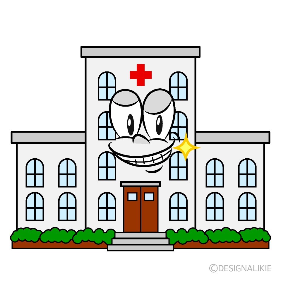 Grinning Hospital Building Cartoon Character Image