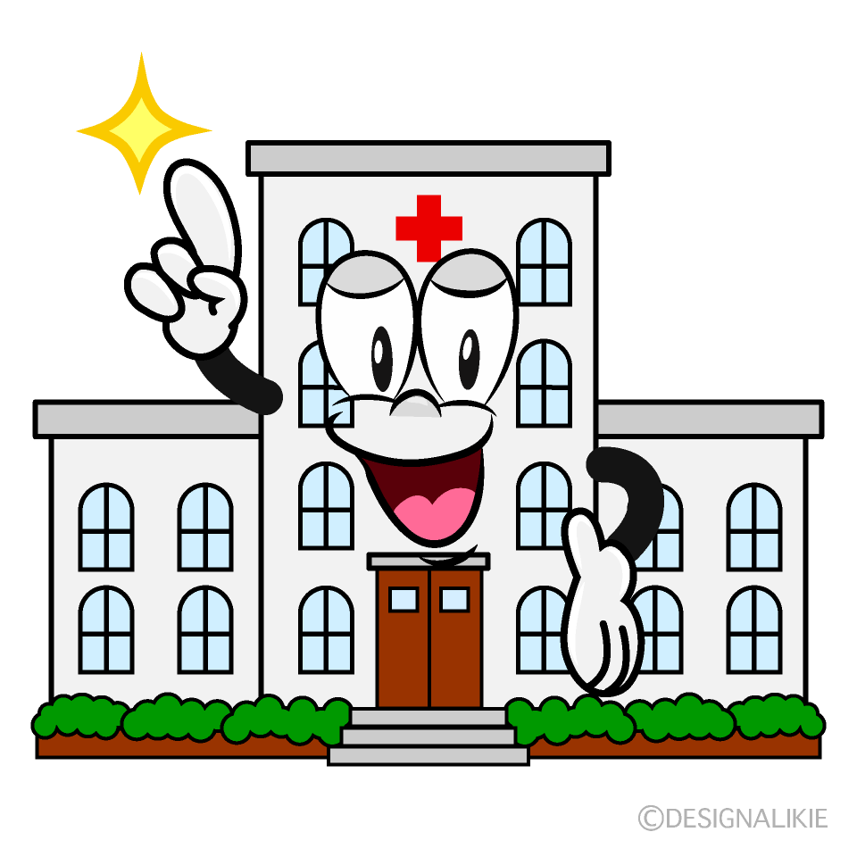 Posing Hospital Building Cartoon Character Image